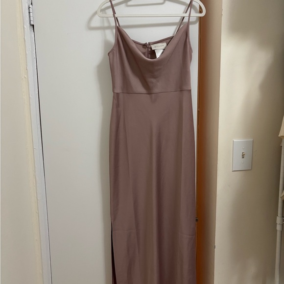 BHLDN Cali Satin Cowl-Neck Midi Slip Dress in Lilac Smoke - Picture 3 of 6